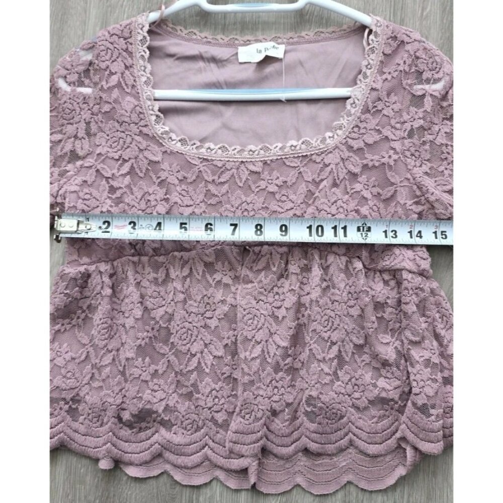La Peche Mauve Lace Boho Top M Long Sleeve Floral Bridal Babydoll Cotton Blend - Picture 9 of 10